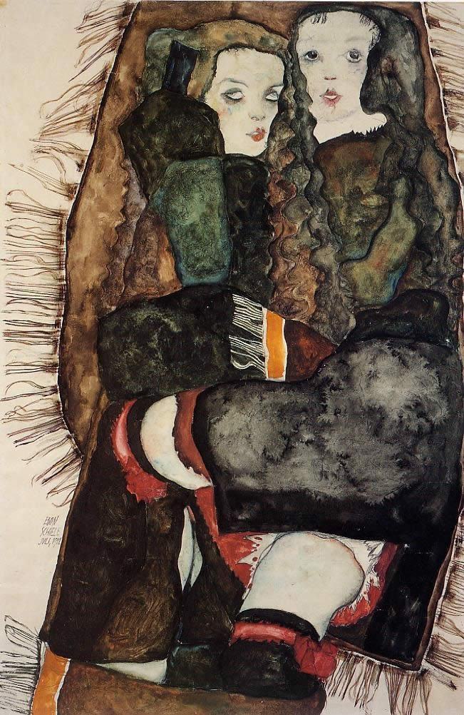 Egon Schiele Two Girls on a Fringed Blanket